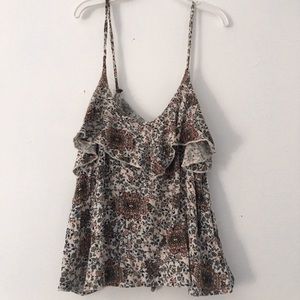 Pink and white floral crop tank top